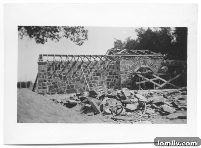 Historic photo showing the Tietze Bathhouse under construction in August 1926, offering a glimpse into its early beginnings.