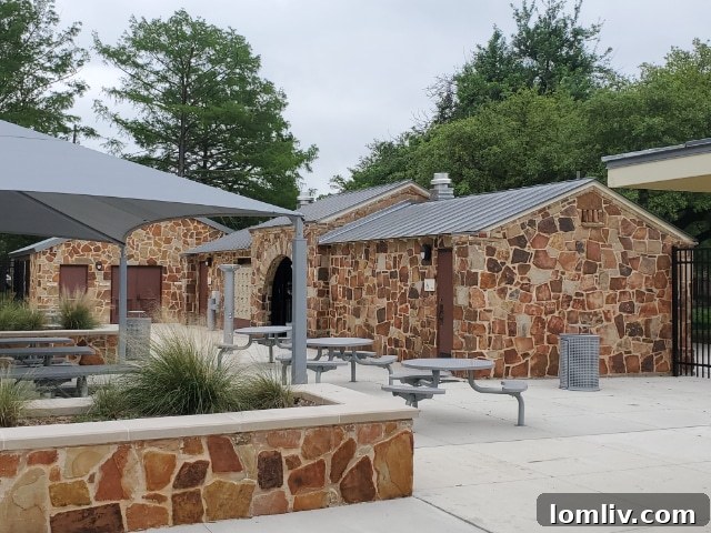 An oblique view of the Tietze pavilion and concessions area from the poolside after rehabilitation on May 13, 2020.