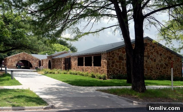 A view of the Tietze filtration building, bathhouse, and pavilion from the parkside after rehabilitation on July 15, 2019.