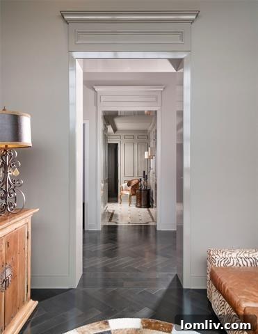 Luxury Penthouse Foyer with Custom Marble Floors and Lacquer Paneling