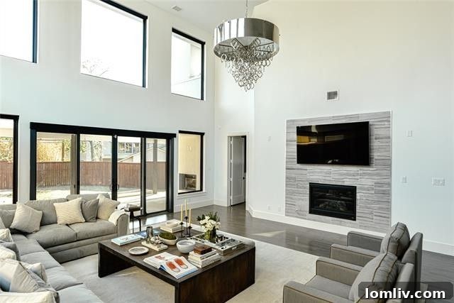 Contemporary Living Space with High Ceilings Dallas