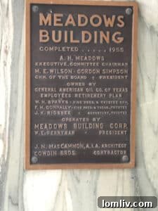 Historic plaque commemorating the Meadows Building's significance