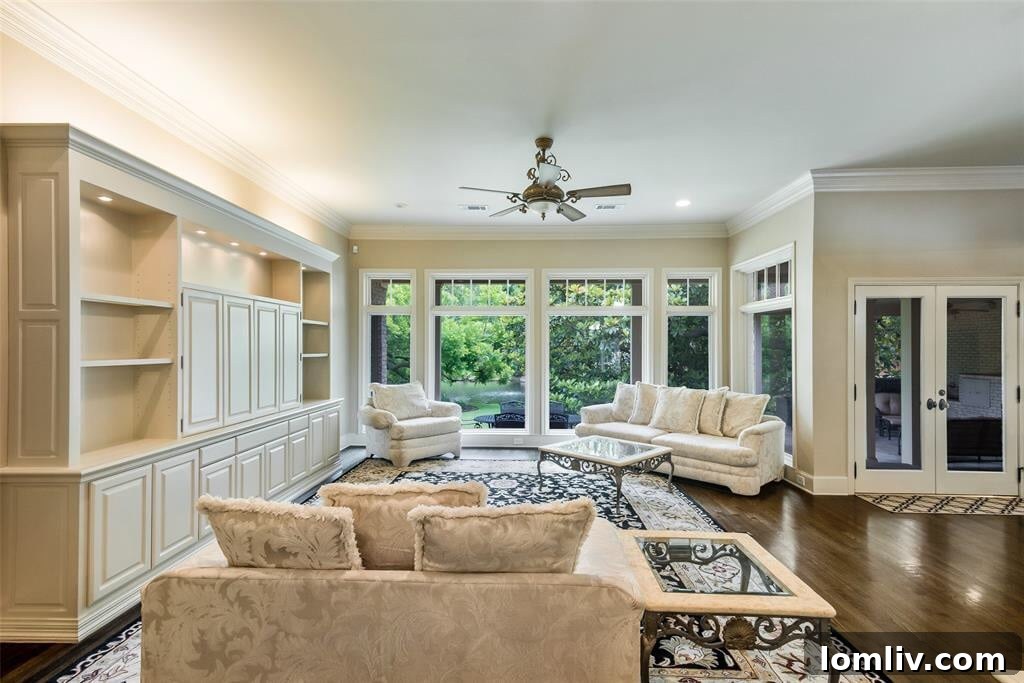 Elegant Living Area with Large Windows and Lake Views