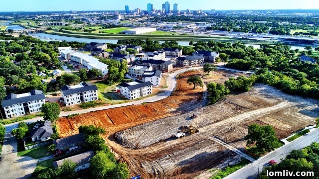 The Bluffs at River East construction in 2018 - Fort Worth urban village development