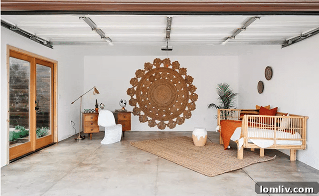 Simple home consultant design for a calming retreat, repurposing a garage space into a functional meditation area