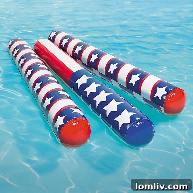 Inflatable patriotic stars and stripes pool noodles