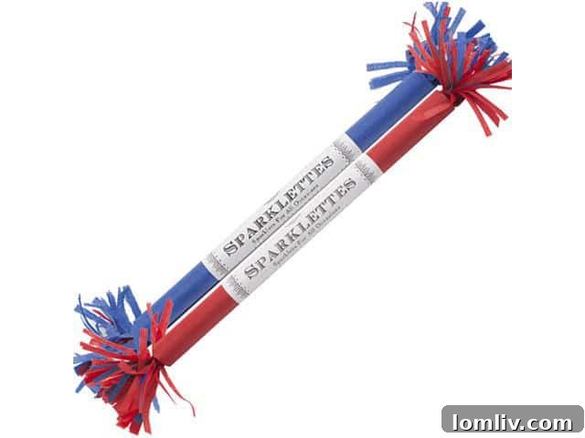 Six golden sparklers packaged in a festive red, white, and blue tube