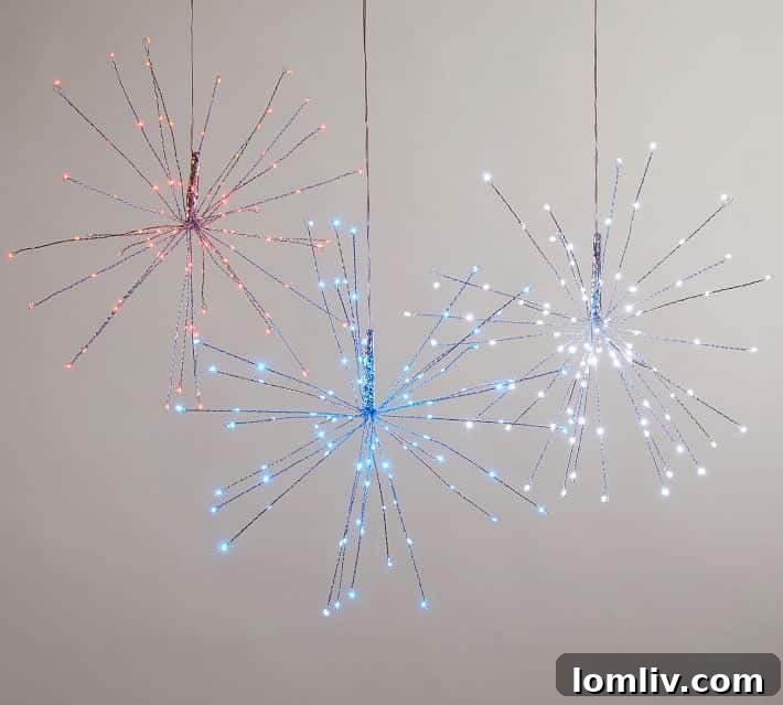 Set of three sparkling light-up starburst decorations for indoor or outdoor use