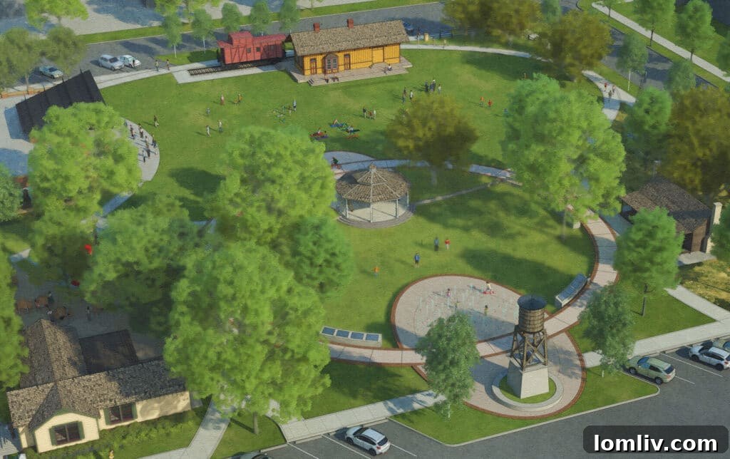 Rendering of the new Heritage Park with historic structures