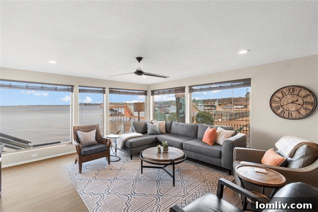 Interior living space of 266 Harbor Drive with lake views