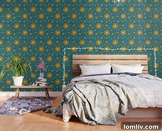 Society 6 abstract vintage gold and teal firework wallpaper making a bold statement