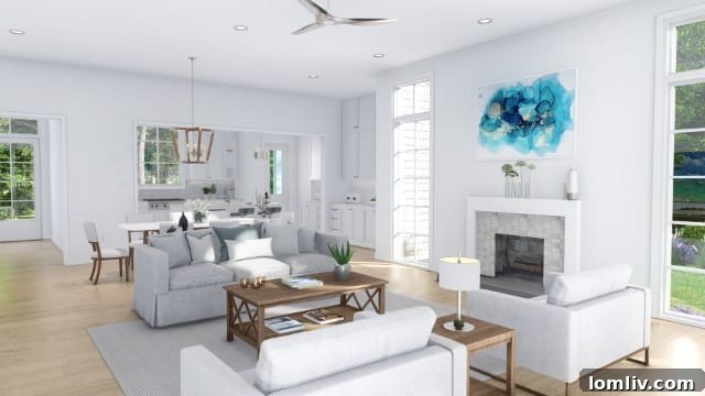 Interior view of a Cape Cottage living area with modern decor, comfortable furnishings, and natural light