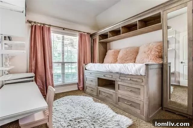 Second secondary bedroom with custom shelves and desk