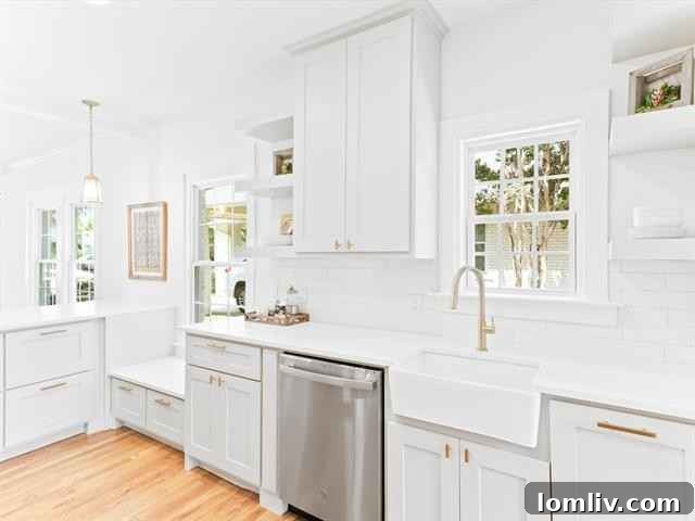 Stylish Kitchen with Brass Fixtures and Modern Cabinetry