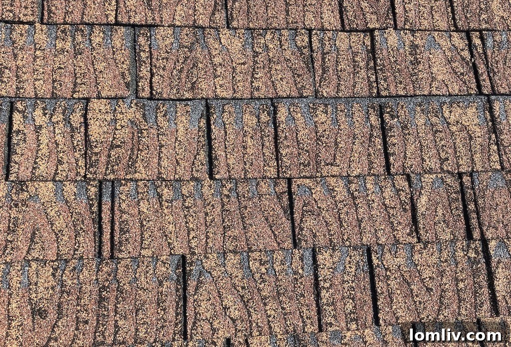 Defying the Dog Days Laughters Lifeline for Home Inspectors 5 Roof shingles with an unusual, animal-print pattern, humorously referred to as 'Tiger King' shingles, highlighting unique homeowner choices.