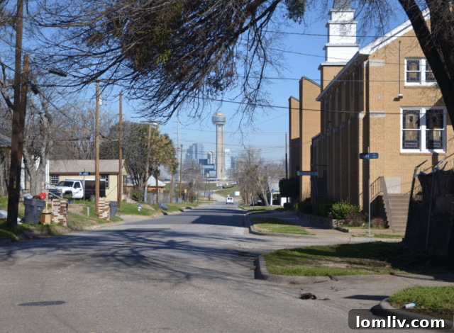 Downtown Dallas skyline with Golden Gate Baptist Church