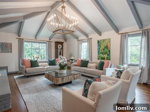 Spacious living room with modern decor and natural light