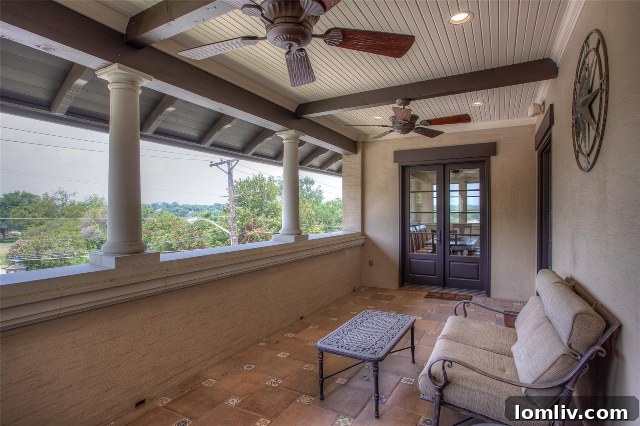 Relaxing outdoor patio area, perfect for enjoying the serene sounds of St. Stephen Church bells
