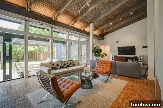 Close-up of the elegant original brick floors that flow throughout the public spaces of the home