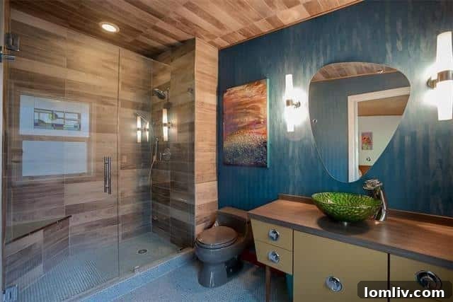 Elegant Primary Bathroom with Wood Plank Walls and Custom Vanity