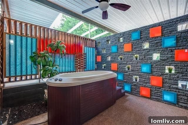 Serene Atrium with Hot Tub, Acrylic Screens, and Lush Greenery