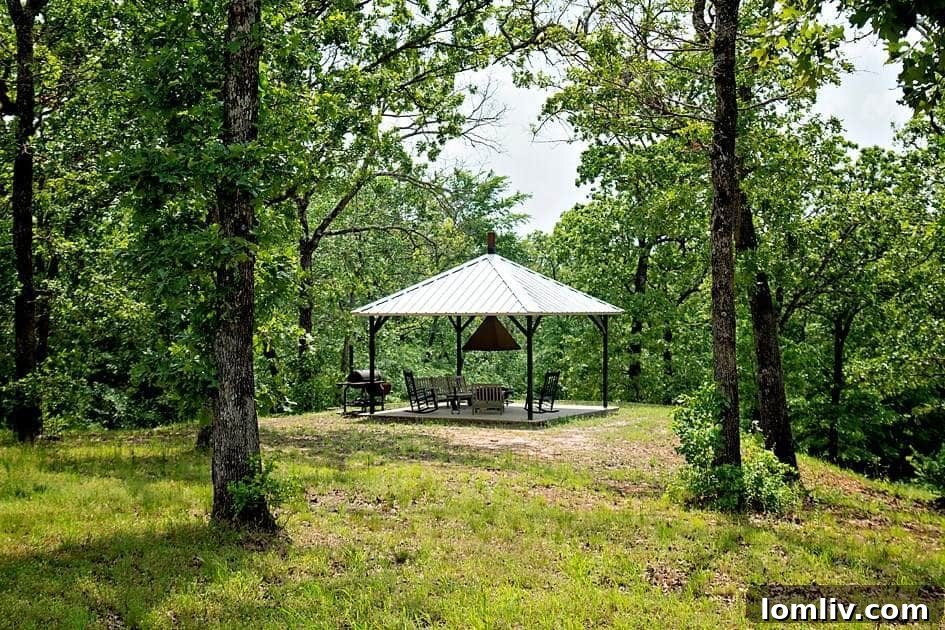 Picturesque gazebo overlooking one of the private lakes on the Athens property
