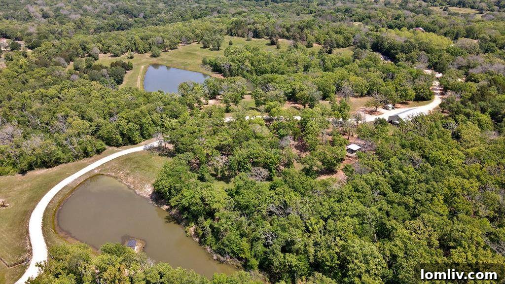 Beautiful aerial shot showcasing the barndominium and surrounding nature