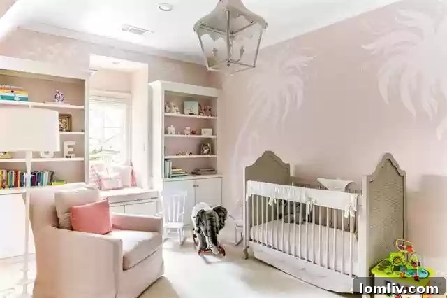 Nursery with Hand-painted Palm Tree and Flamingo Mural