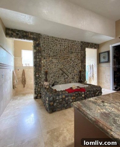 Interior shot of the Florida castle with extensive stone walls