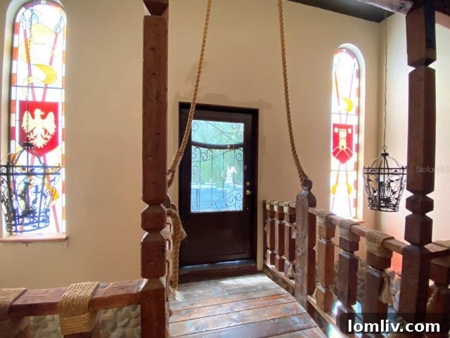 The faux drawbridge feature inside the Florida castle