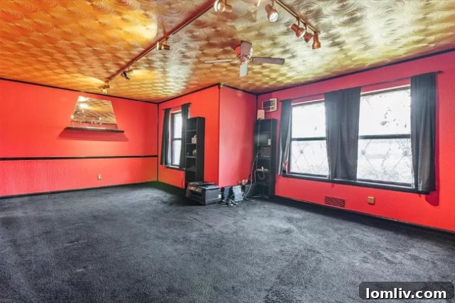 Bob 'Videobob' Moseley's personal office space within his South Oak Cliff party house, reflecting his unique style and the home's versatile design.