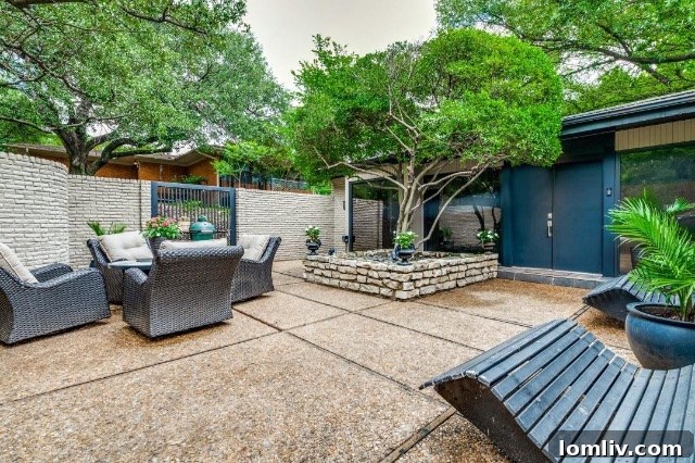 Inviting entrance to the unique mid-century modern Fort Worth home