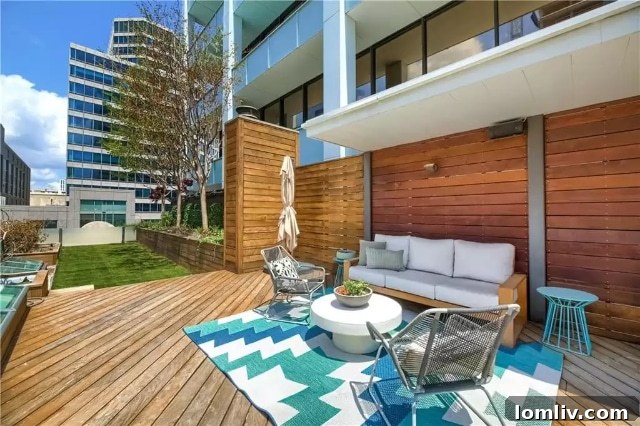 Rooftop oasis with vibrant greenery and city skyline