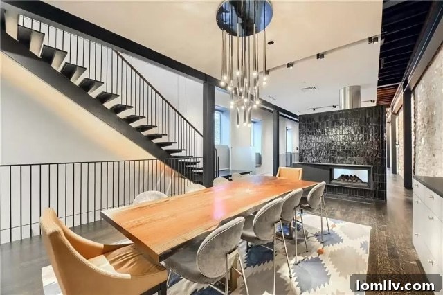 Interior view showcasing exposed stone and modern design elements