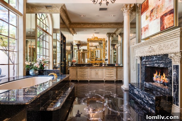 Luxurious Primary Bathroom with Black Patero Marble and Enclosed Tub