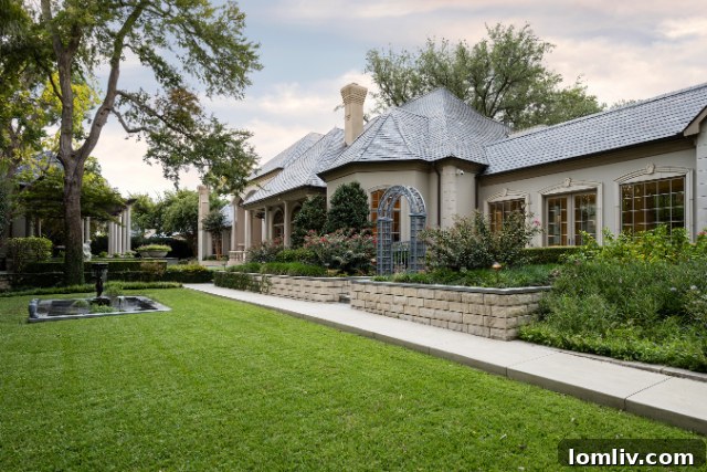 Serene Backyard with Pathways and Water Feature