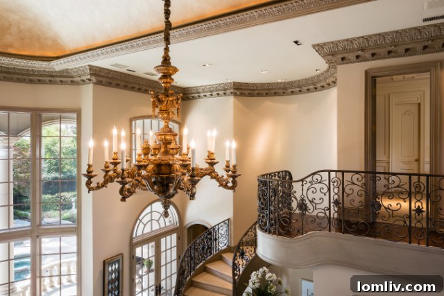 Stunning Two-Story Foyer with Cantera Steel Doors and Limestone Floors