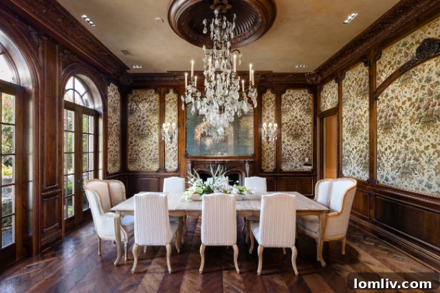Luxurious Formal Study with Coffered Ceiling and Walnut Paneling