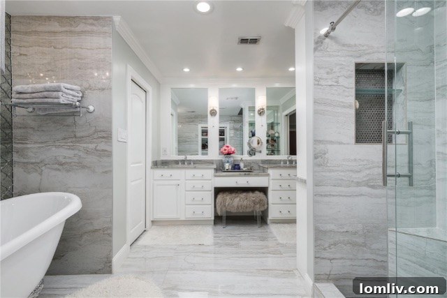 Elegant bathroom with a unique mirror-tiled wall