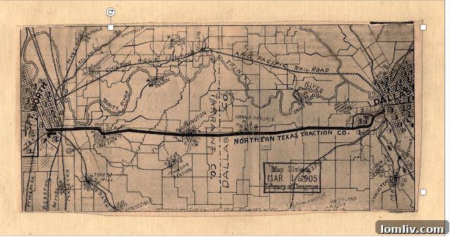 Historic 1920 Map of the Dallas Fort Worth Interurban Line