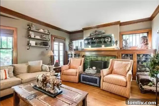 Living Room with Jesus Bust and Automotive Decor in Kansas City Home