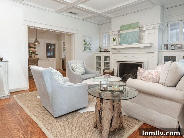 Front Family Room with Fireplace and Dining Area