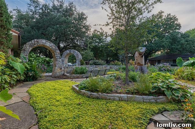 Experience the unique allure of 7130 Brookcove, a Lakewood home tour gem with stunning arches and a serene sculpture garden.