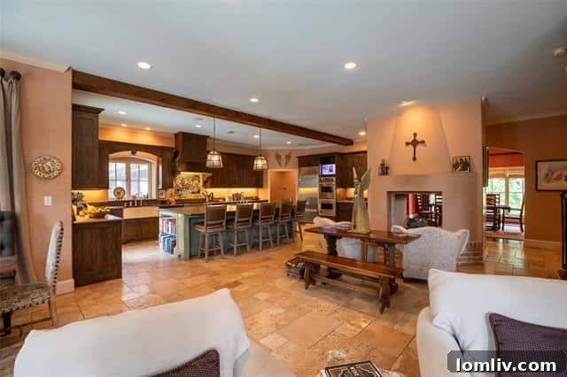 Explore the luxurious details of 7130 Brookcove: intricate tile work, thick plaster walls, and custom wood accents create a warm, inviting atmosphere.