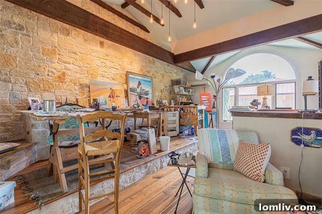 Discover the versatile two-story art studio at 7130 Brookcove, ideal for a home office, workout space, or creative sanctuary.