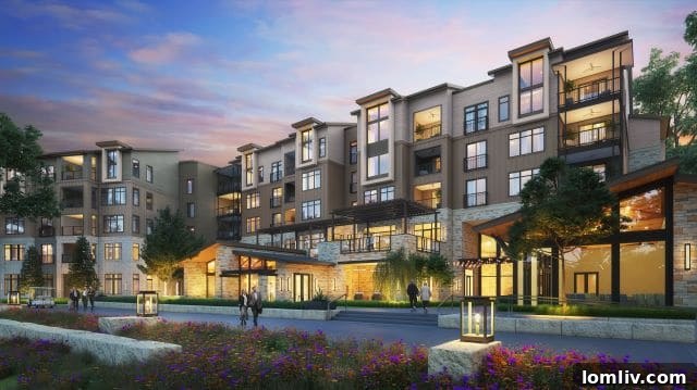 The grand entrance of Touchmark at Emerald Lake, a welcoming gateway to luxury senior living in McKinney.