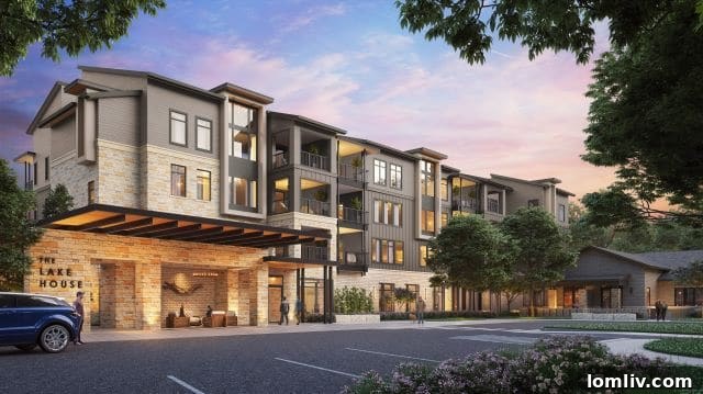 The serene courtyard view at Touchmark at Emerald Lake, designed for relaxation and social interaction.