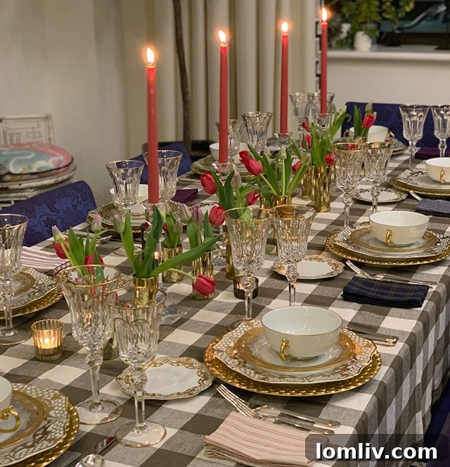 Formal china with a casual checkered tablecloth