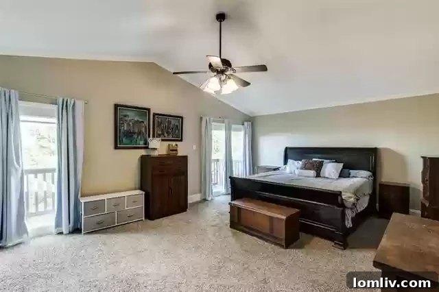 Luxurious owner's suite balcony offering serene treetop views, an ideal spot for relaxation