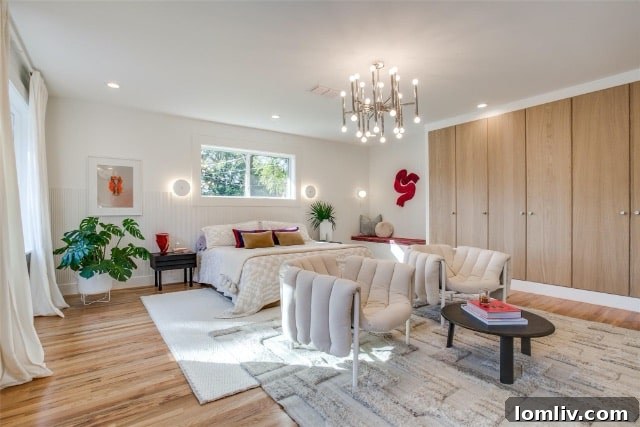 Bright and spacious Kiestwood living room with skylights and contemporary furniture